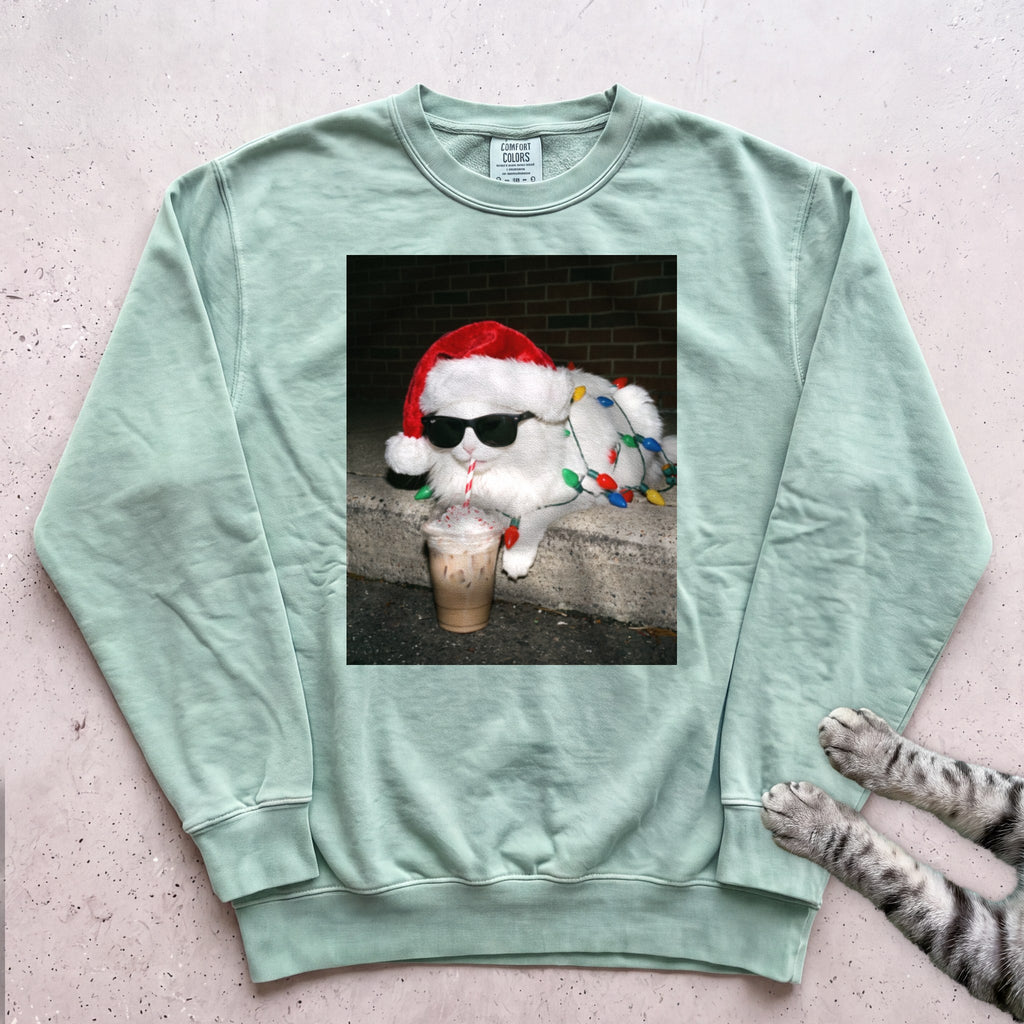 Peppermint Latte Cat Sweatshirt - Light Green