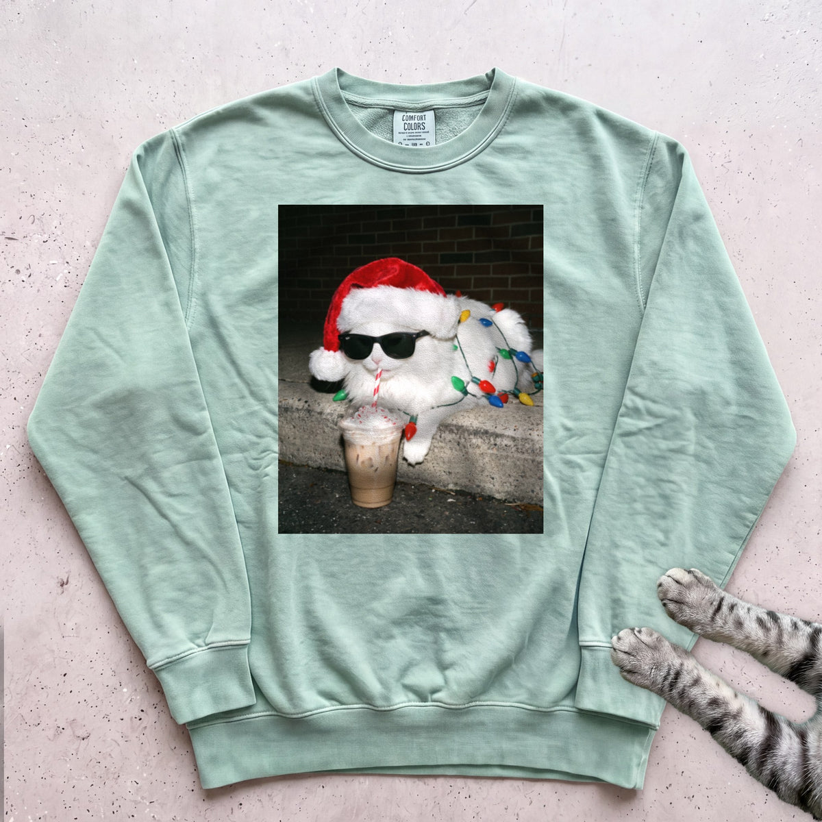 Peppermint Latte Cat Sweatshirt - Light Green