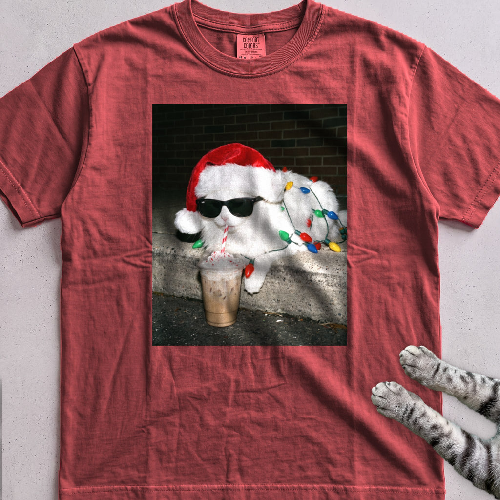 Peppermint Latte Cat T-Shirt - Crimson