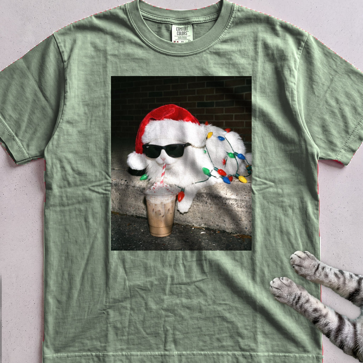 Peppermint Latte Cat T-Shirt - Light Green