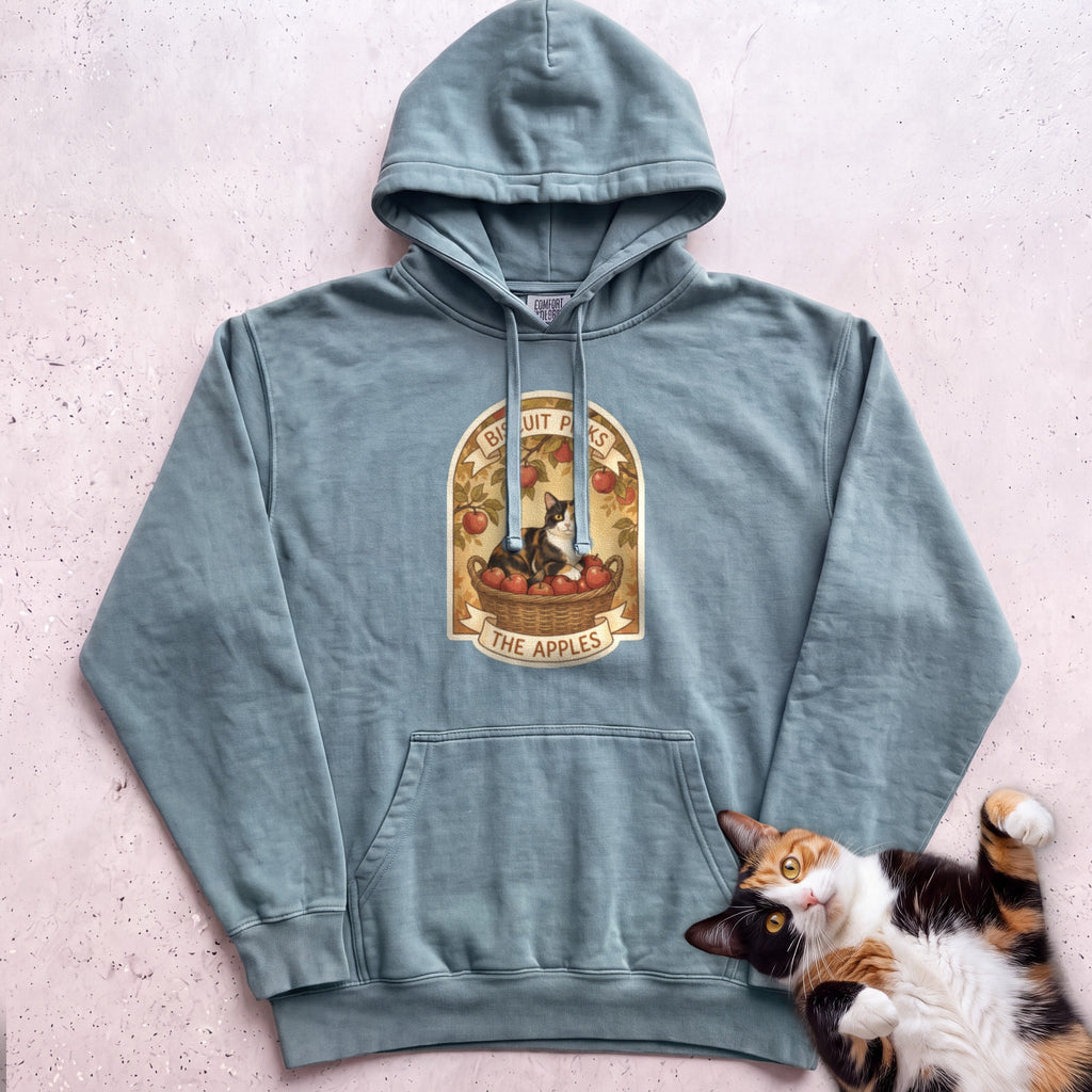 Personalized Apple Picking Cat Hoodie - Seafoam