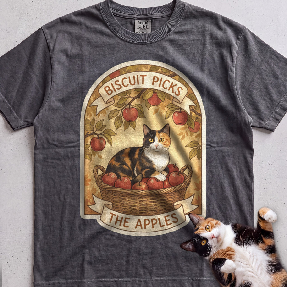 Personalized Apple Picking Cat T-Shirt - Pepper