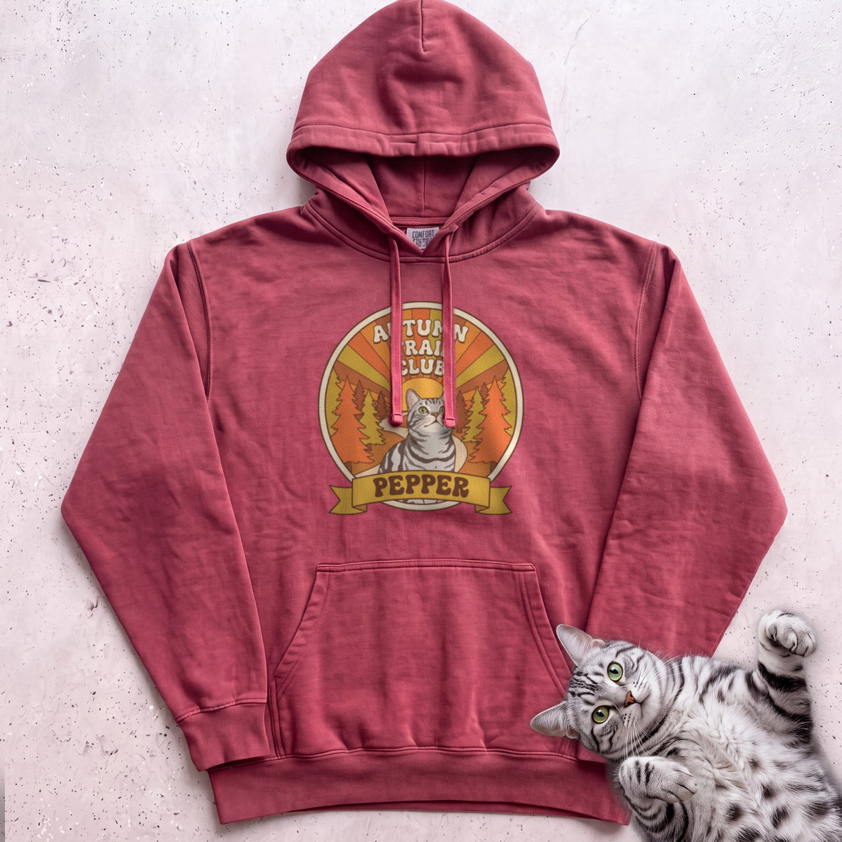 Personalized Autumn Trail Club Cat Hoodie - Crimson