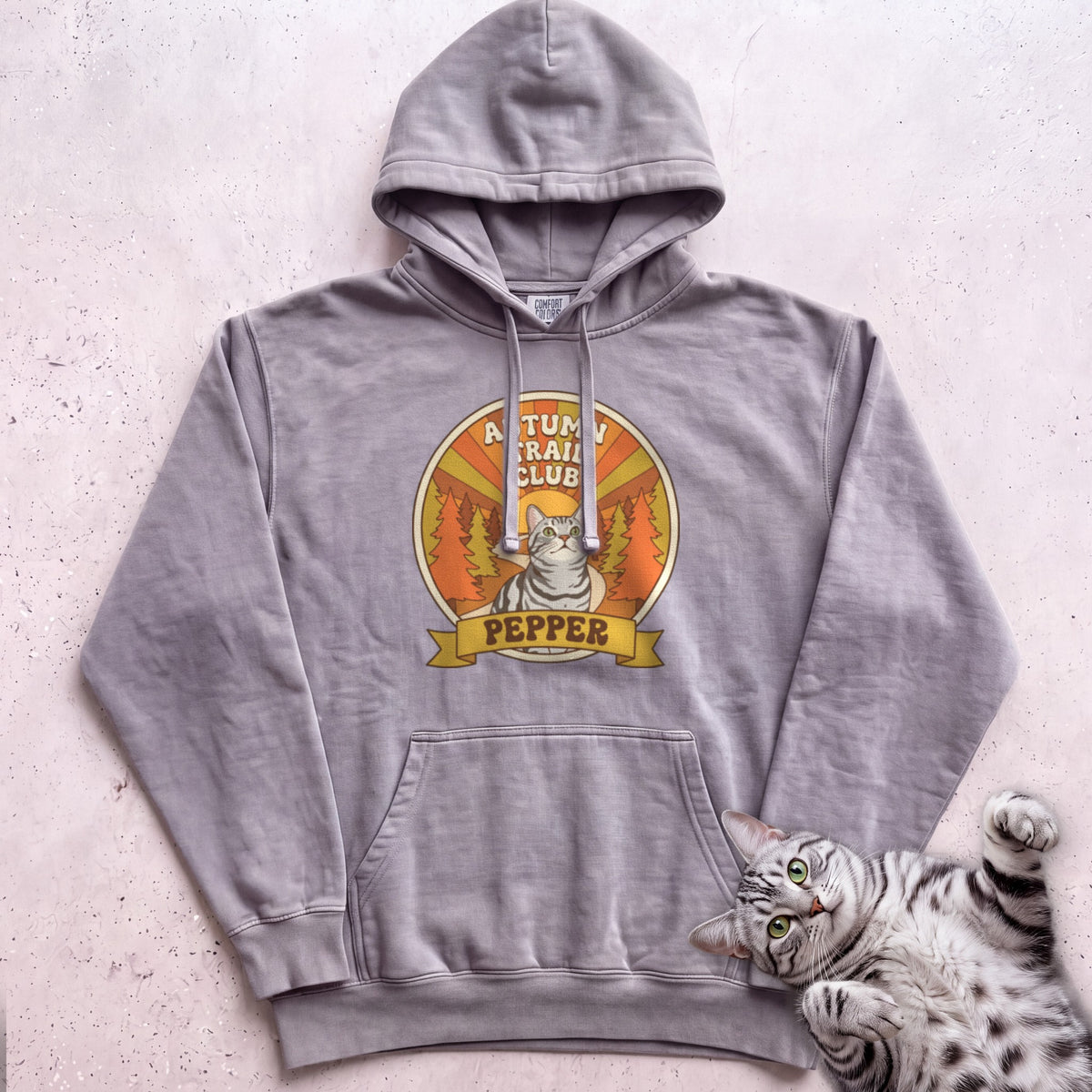 Personalized Autumn Trail Club Cat Hoodie - Grey