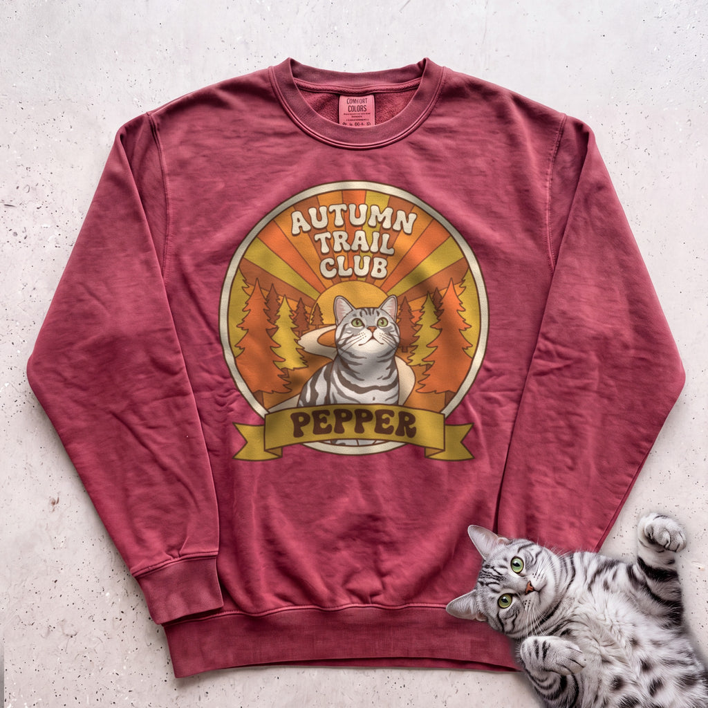 Personalized Autumn Trail Club Cat Sweatshirt - Crimson