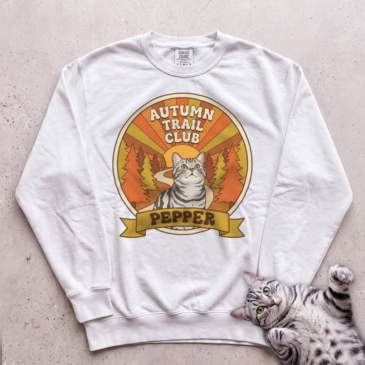 Personalized Autumn Trail Club Cat Sweatshirt - White