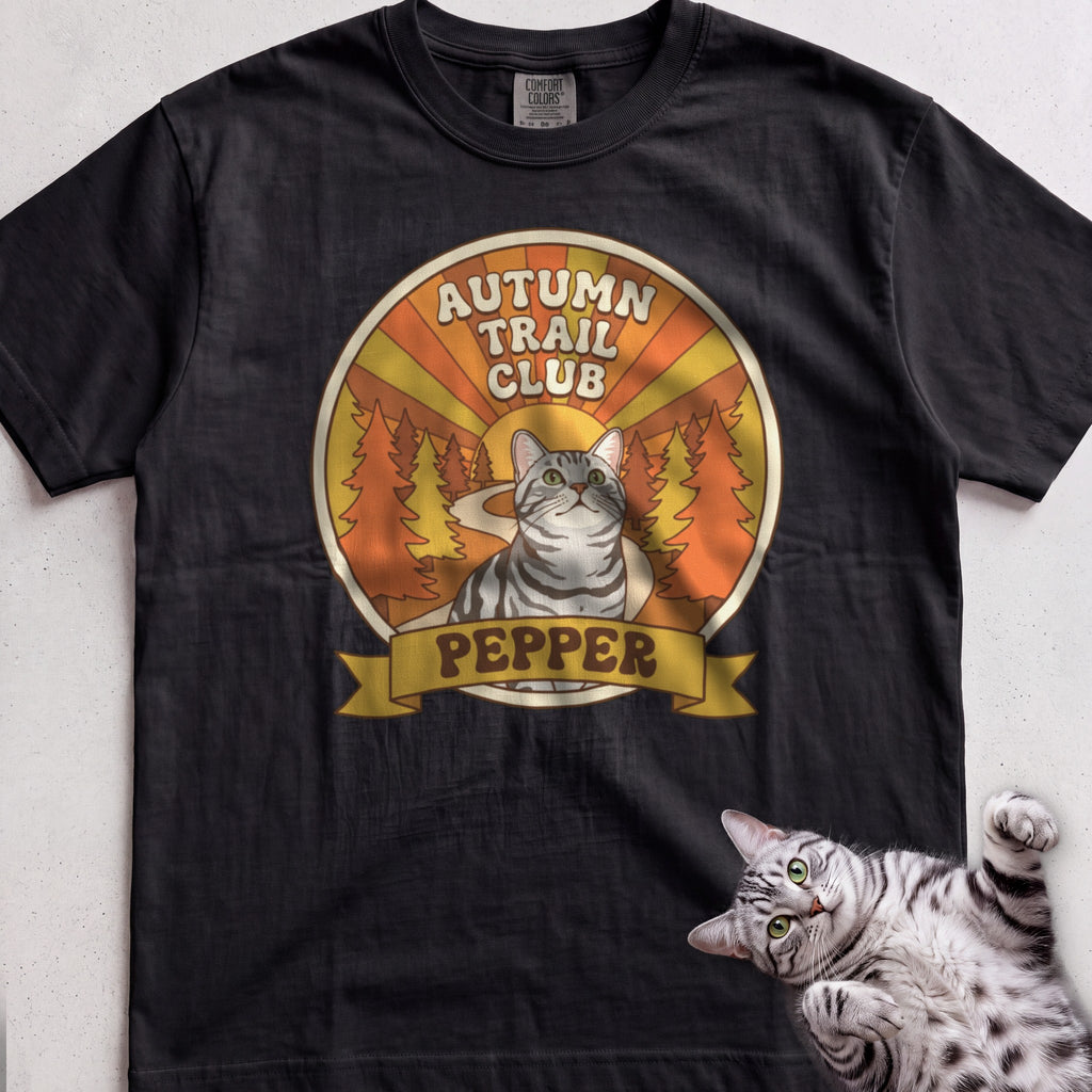 Personalized Autumn Trail Club Cat T-Shirt - Black
