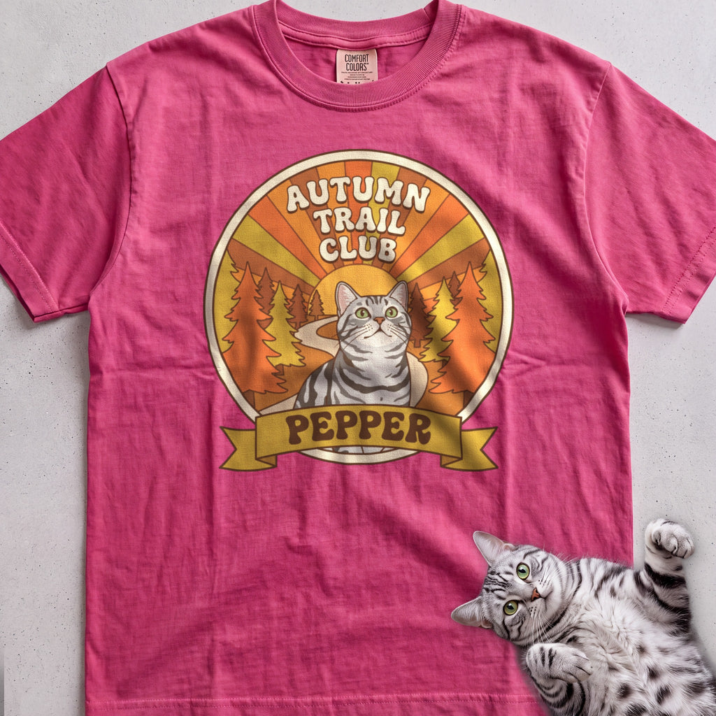 Personalized Autumn Trail Club Cat T-Shirt - Crunchberry