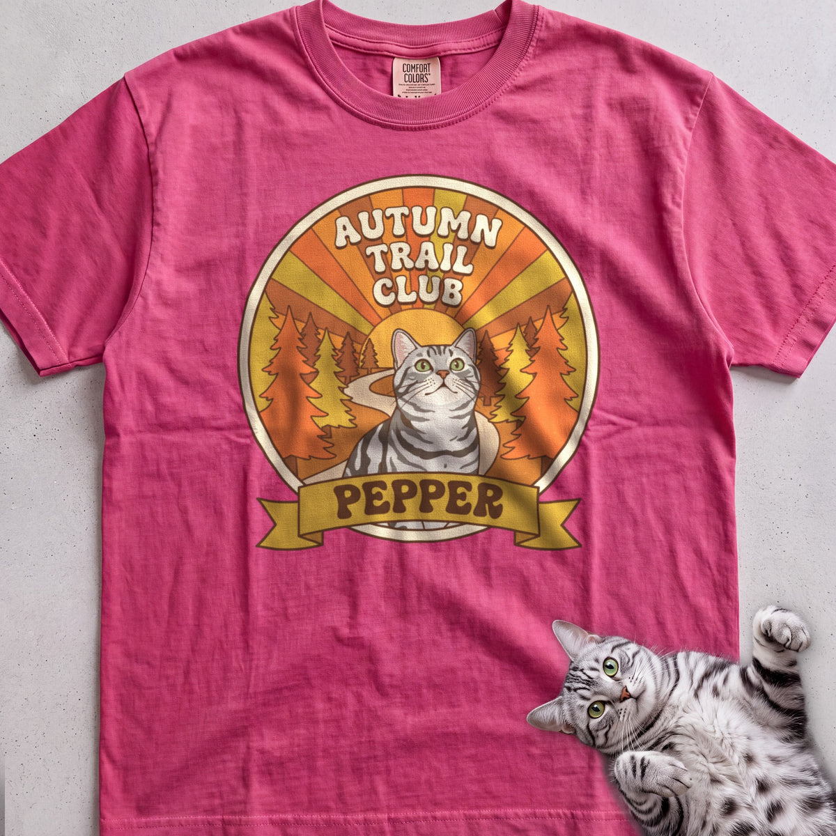 Personalized Autumn Trail Club Cat T-Shirt - Crunchberry