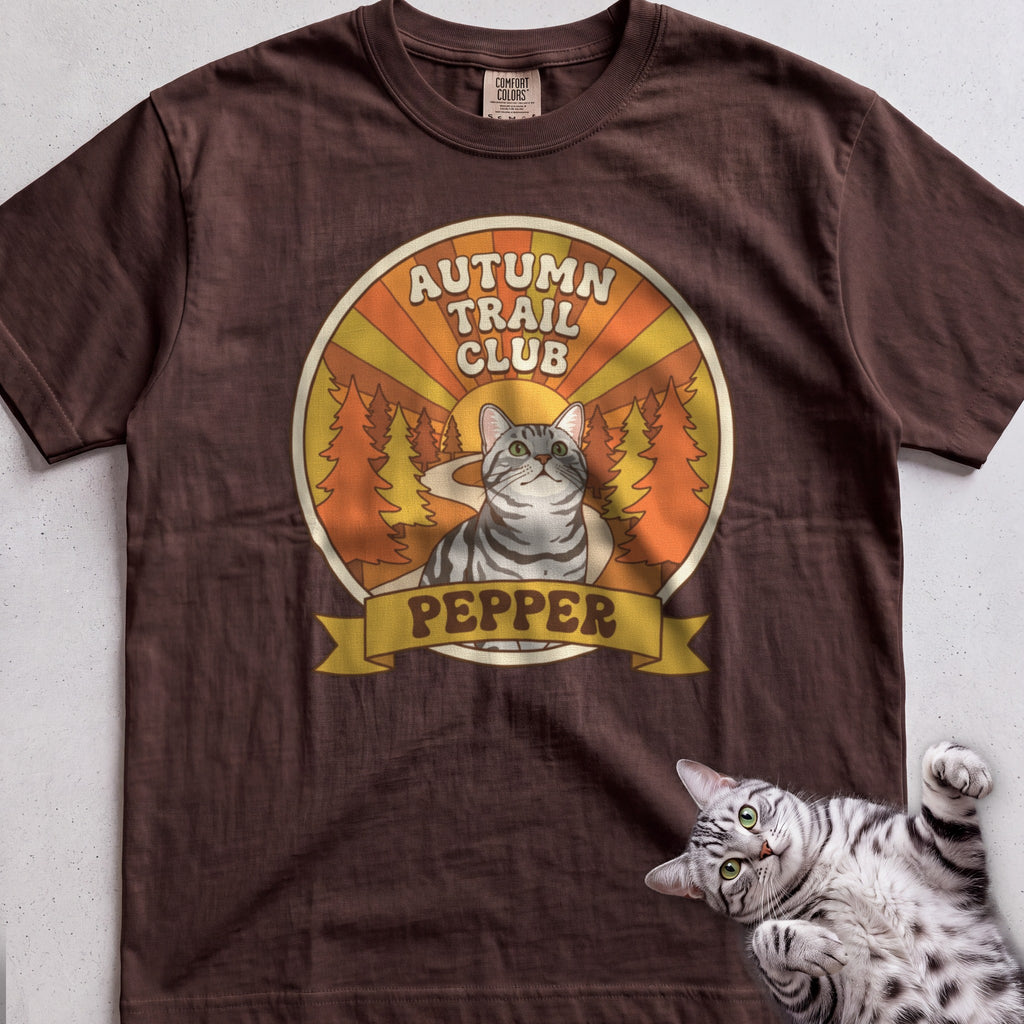Personalized Autumn Trail Club Cat T-Shirt - Espresso