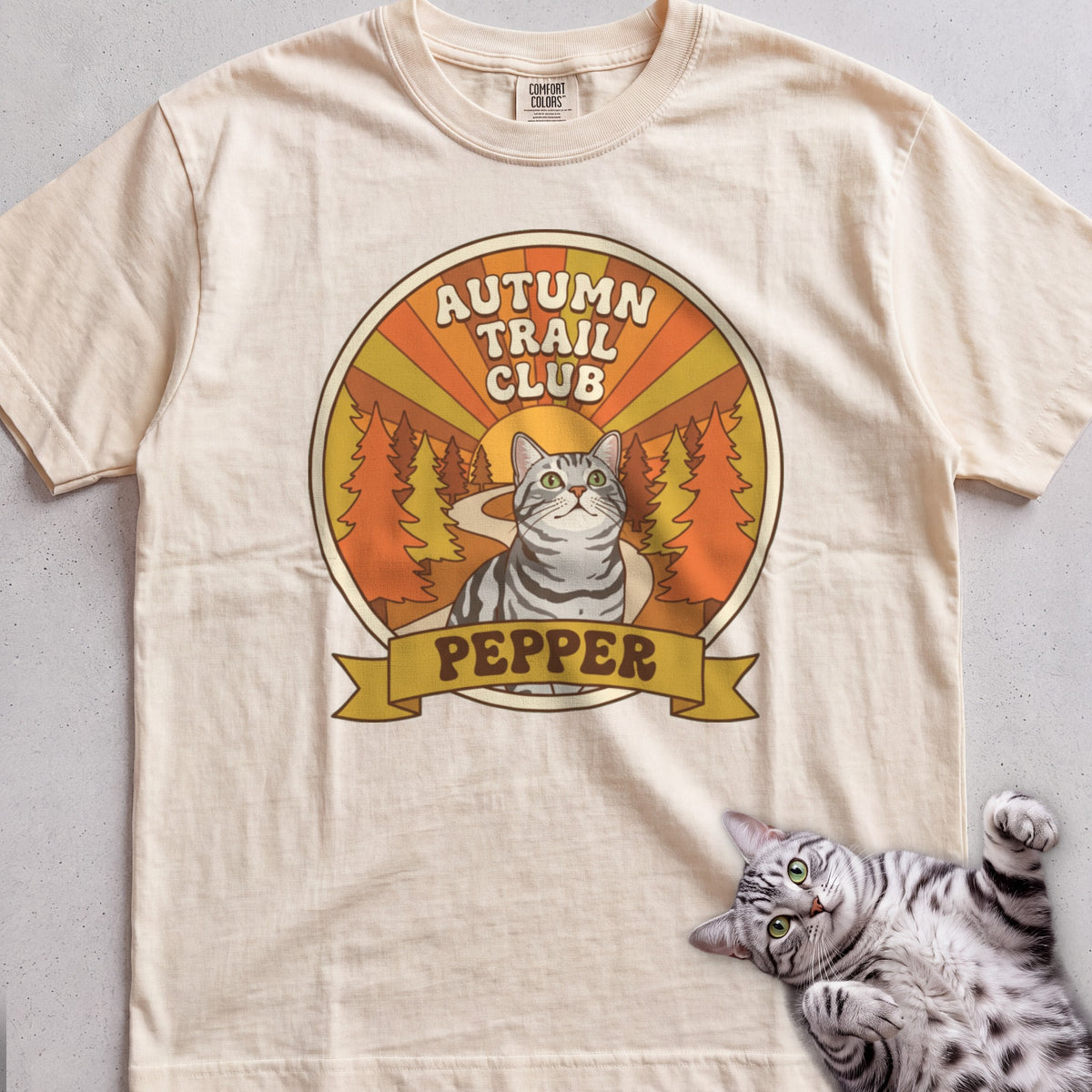 Personalized Autumn Trail Club Cat T-Shirt - Ivory