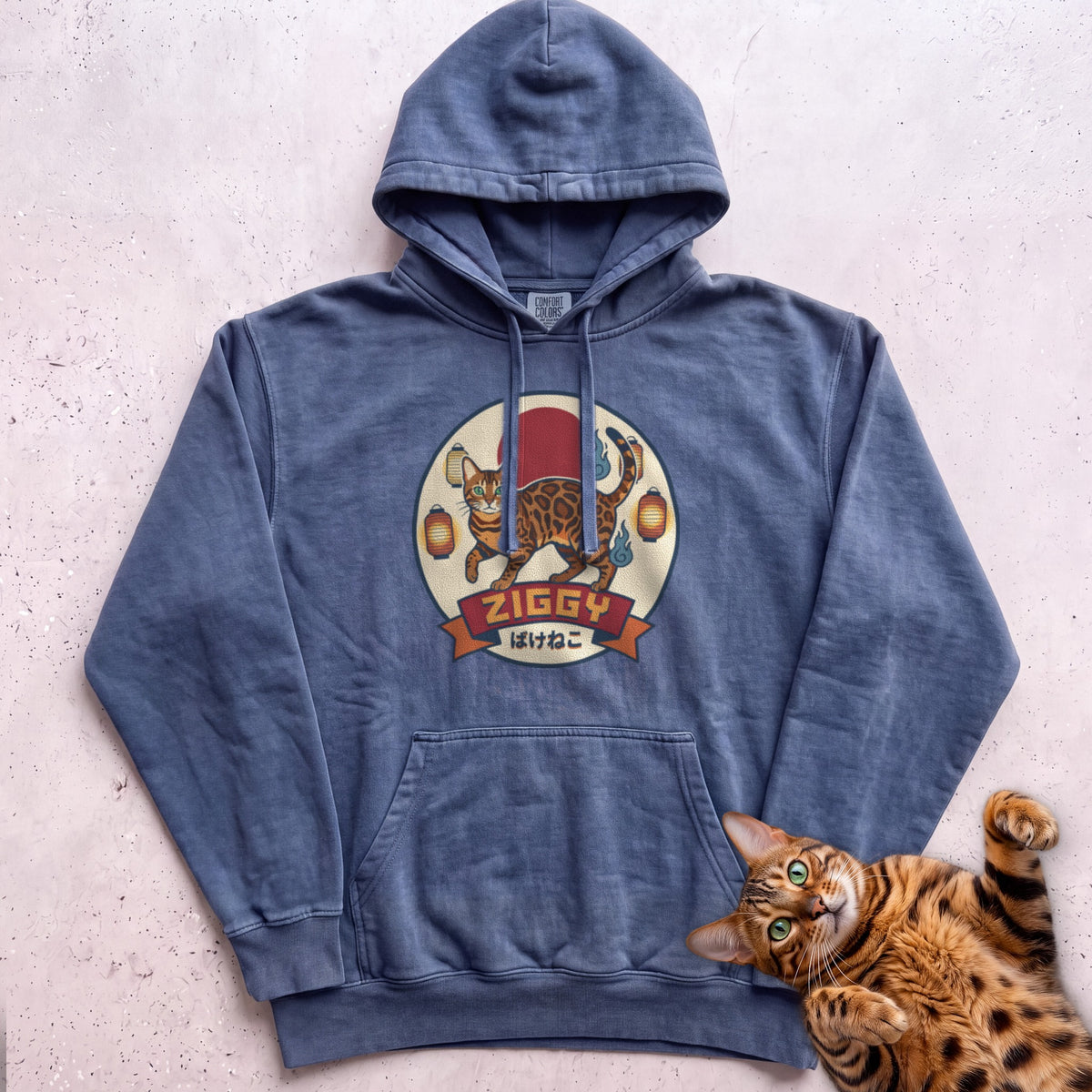 Personalized Bakeneko Spirit Cat Hoodie - Denim