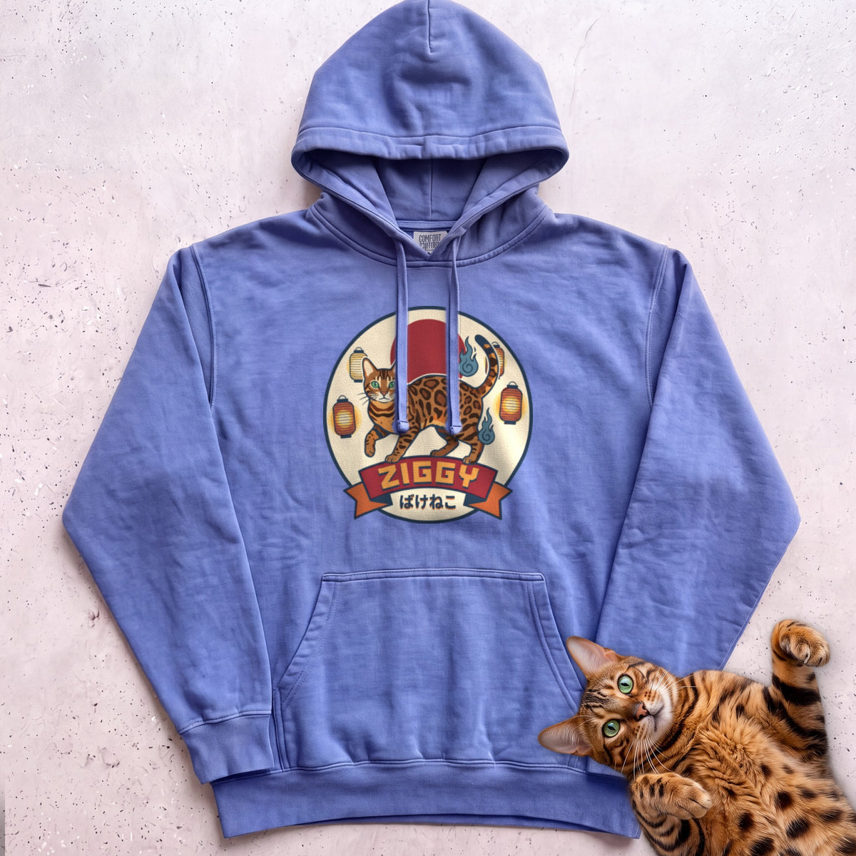 Personalized Bakeneko Spirit Cat Hoodie - Flo Blue