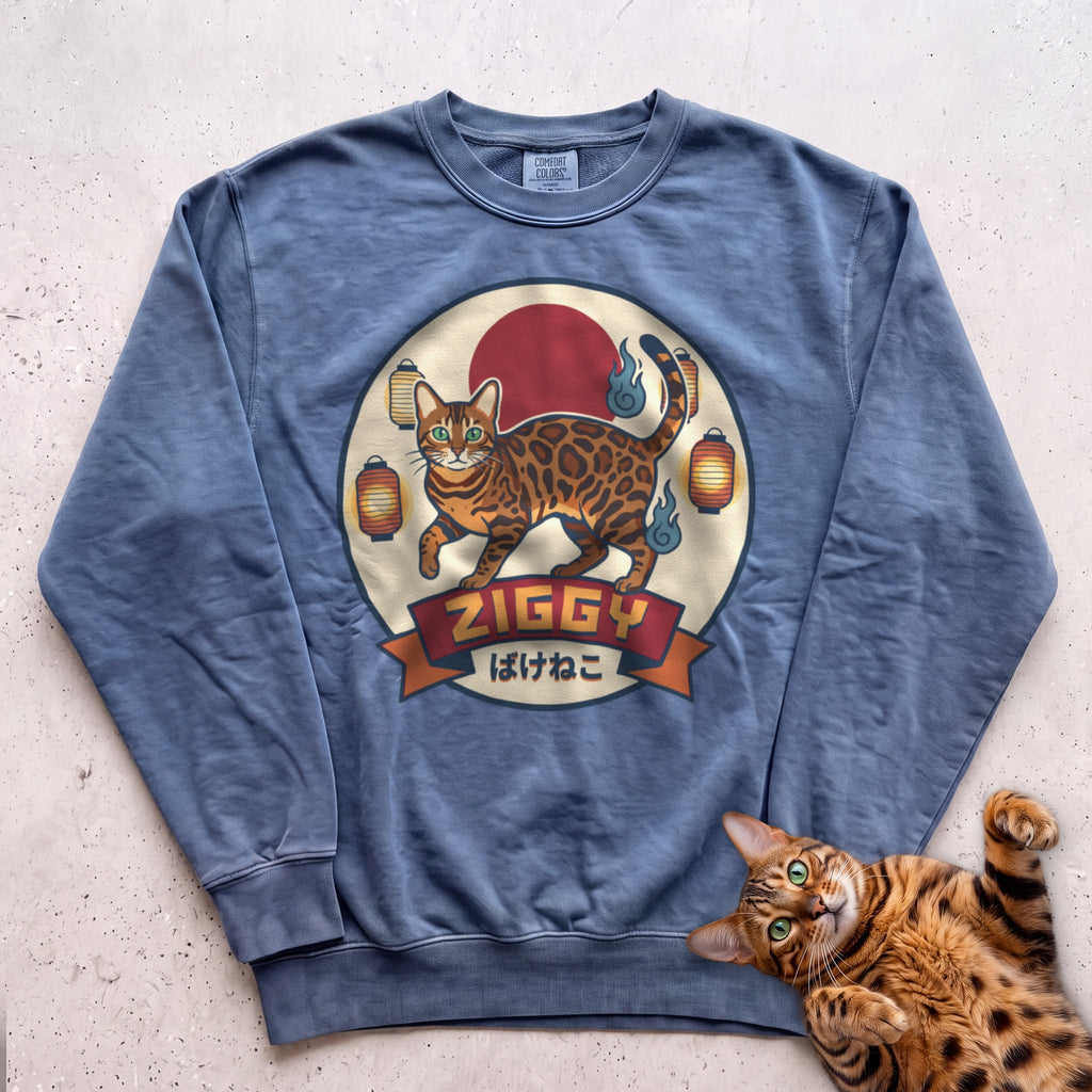 Personalized Bakeneko Spirit Cat Sweatshirt - Blue Jean