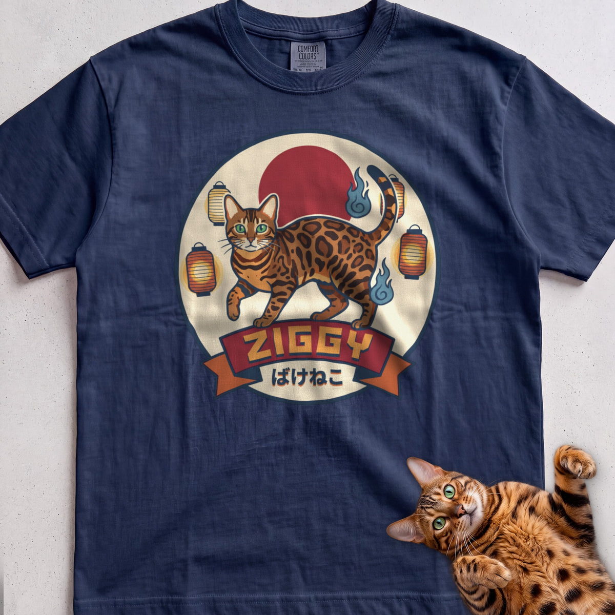 Personalized Bakeneko Spirit Cat T-Shirt - True Navy