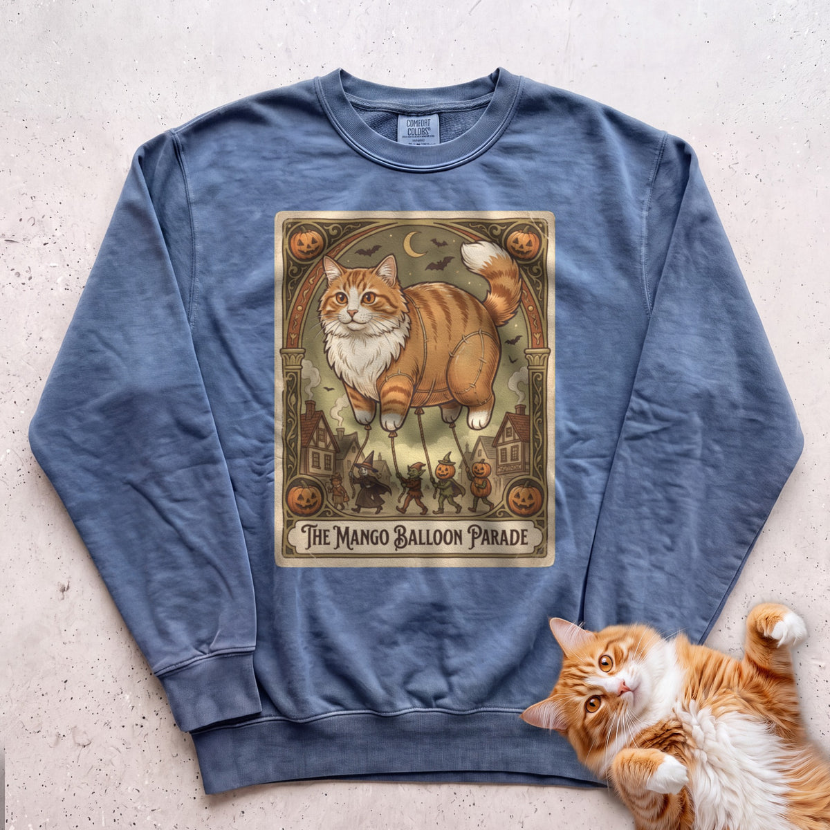 Personalized Balloon Parade Cat Sweatshirt - Blue Jean