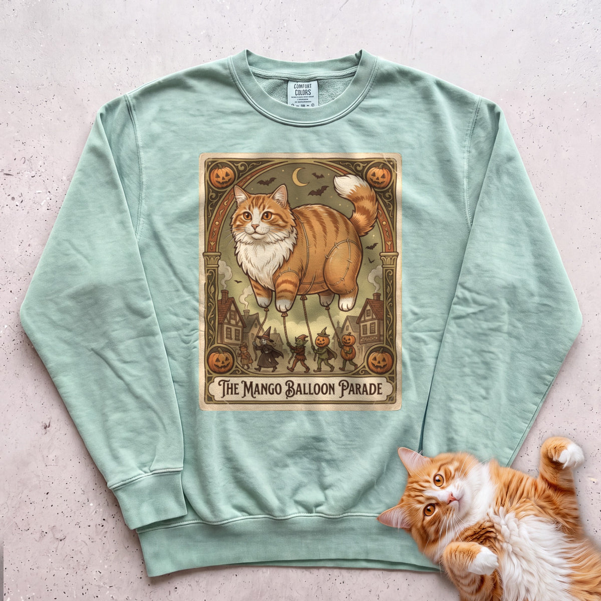 Personalized Balloon Parade Cat Sweatshirt - Light Green