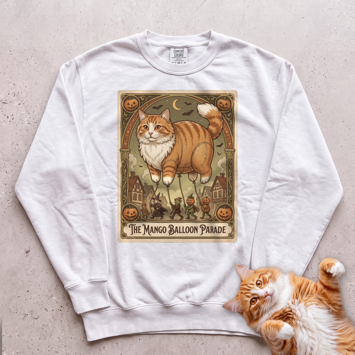 Personalized Balloon Parade Cat Sweatshirt - White