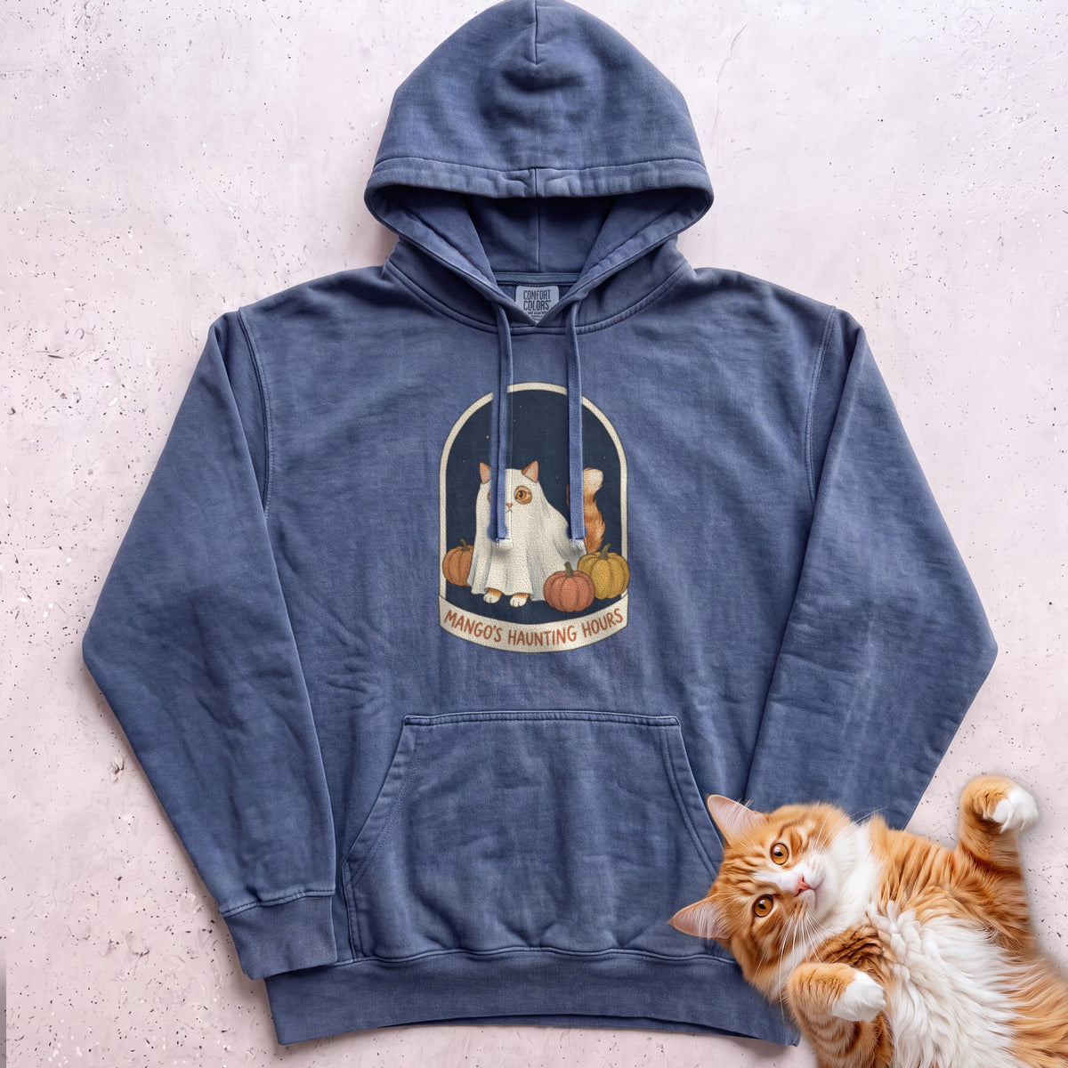 Personalized Bedsheet Ghost Haunting Hours Cat Hoodie - Denim