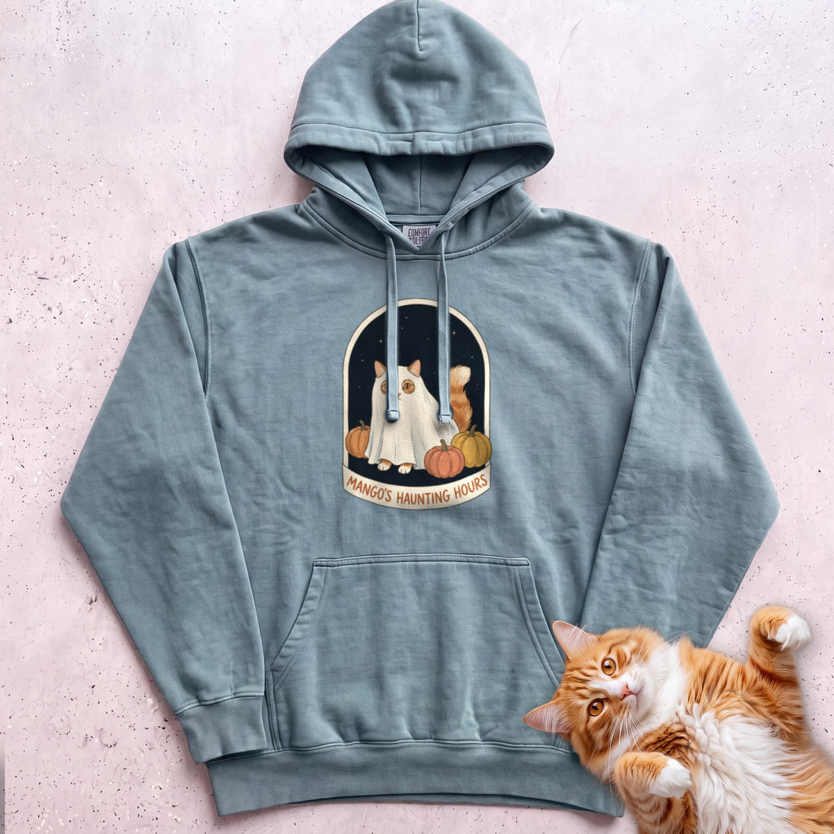 Personalized Bedsheet Ghost Haunting Hours Cat Hoodie - Seafoam