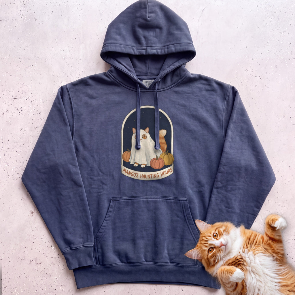 Personalized Bedsheet Ghost Haunting Hours Cat Hoodie - True Navy