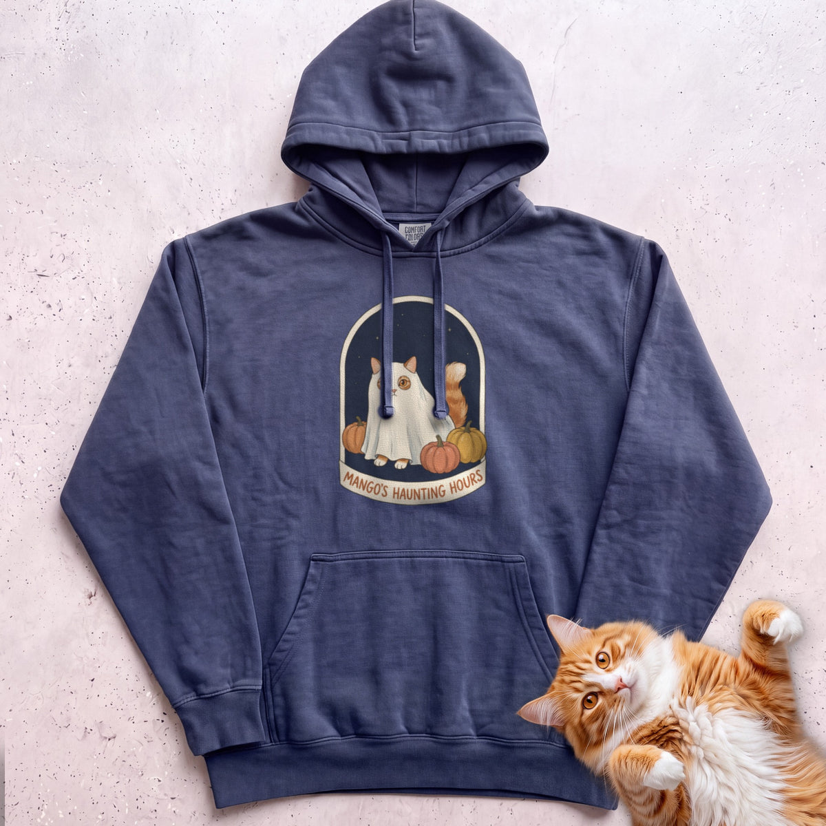 Personalized Bedsheet Ghost Haunting Hours Cat Hoodie - True Navy