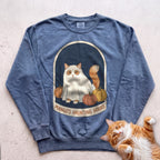 Personalized Bedsheet Ghost Haunting Hours Cat Sweatshirt - Blue Jean