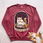 Personalized Bedsheet Ghost Haunting Hours Cat Sweatshirt - Crimson