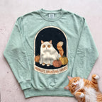 Personalized Bedsheet Ghost Haunting Hours Cat Sweatshirt - Light Green
