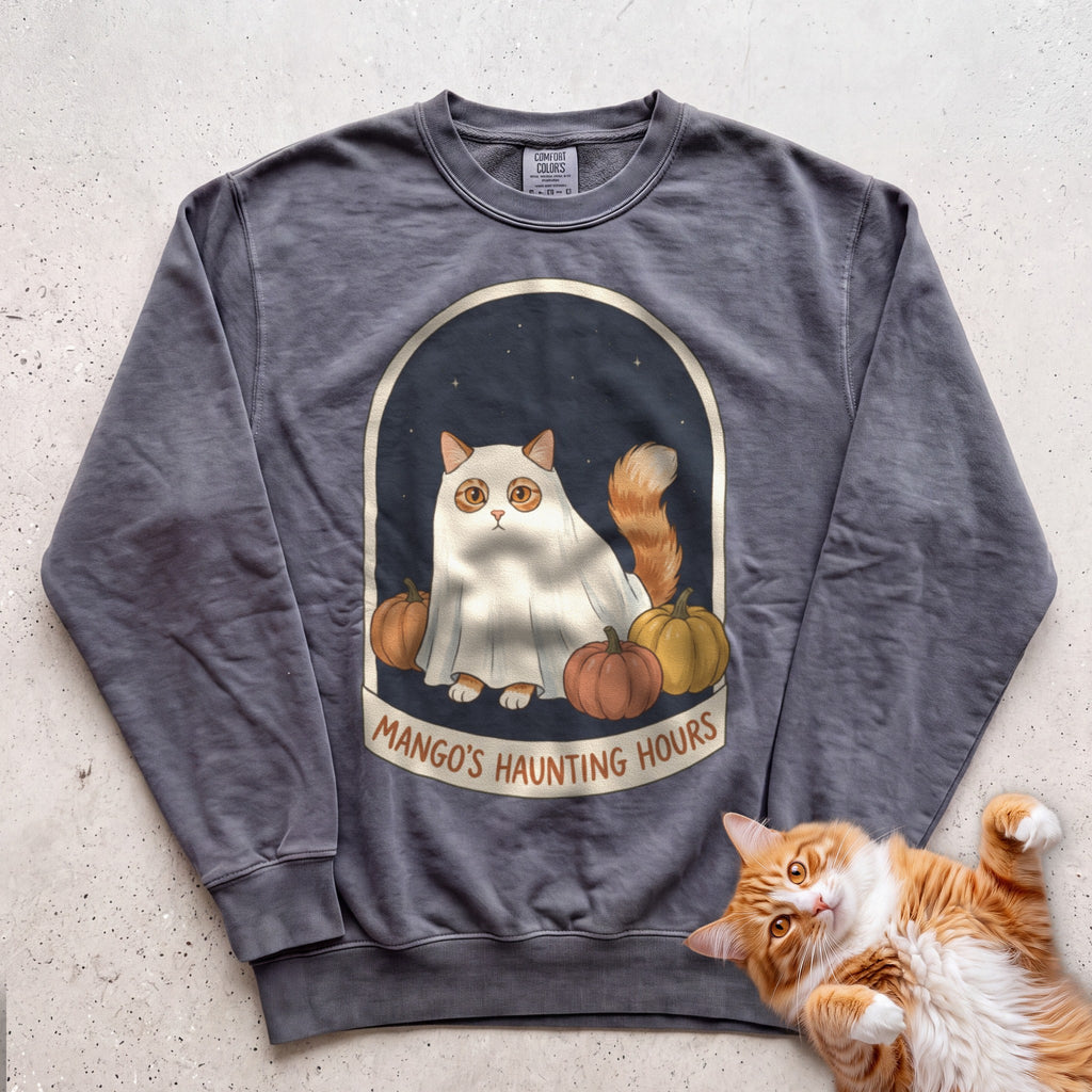 Personalized Bedsheet Ghost Haunting Hours Cat Sweatshirt - Pepper