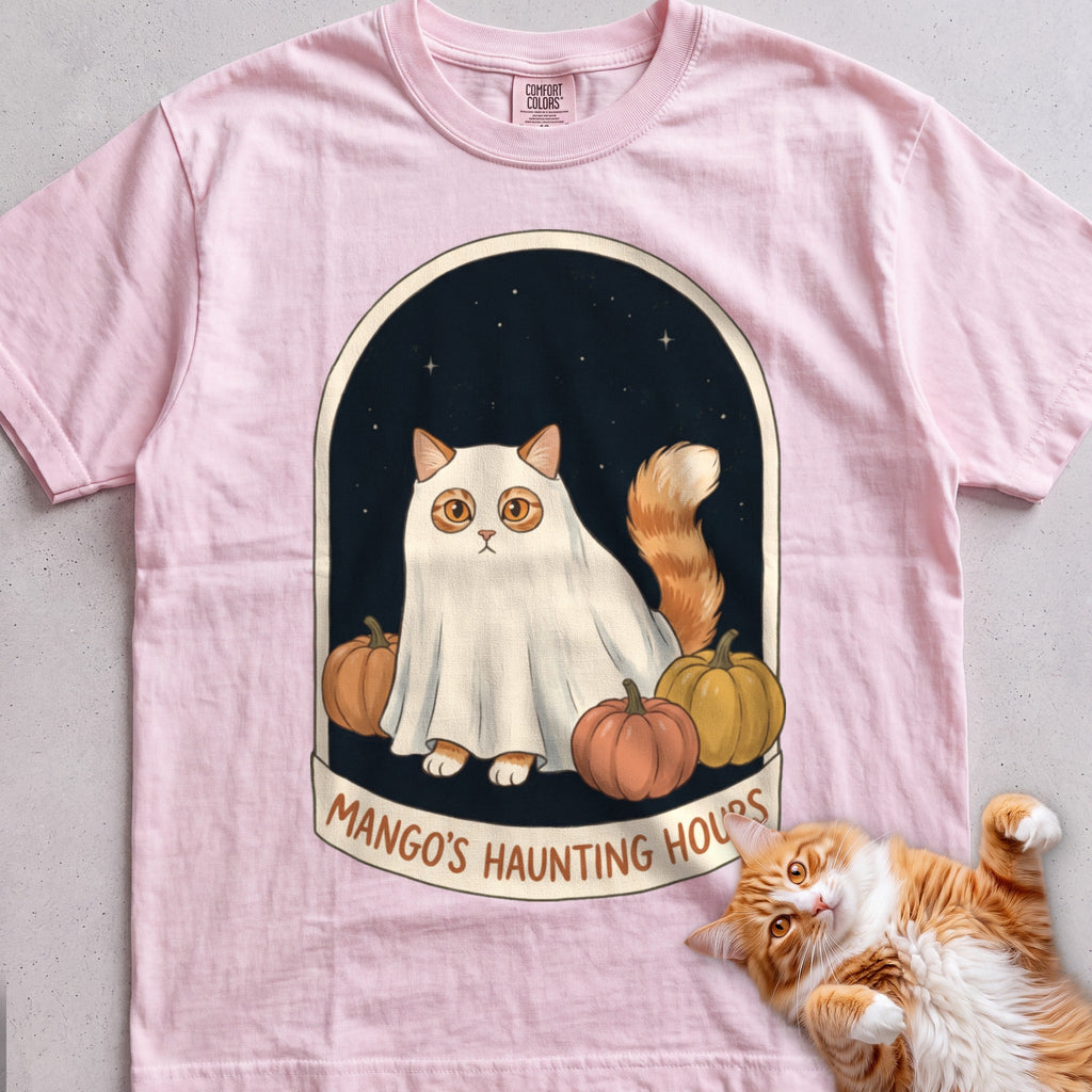 Personalized Bedsheet Ghost Haunting Hours Cat T-Shirt - Blossom