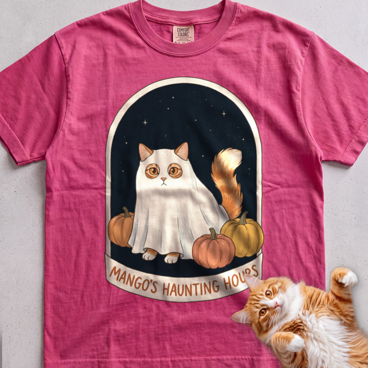 Personalized Bedsheet Ghost Haunting Hours Cat T-Shirt - Crunchberry