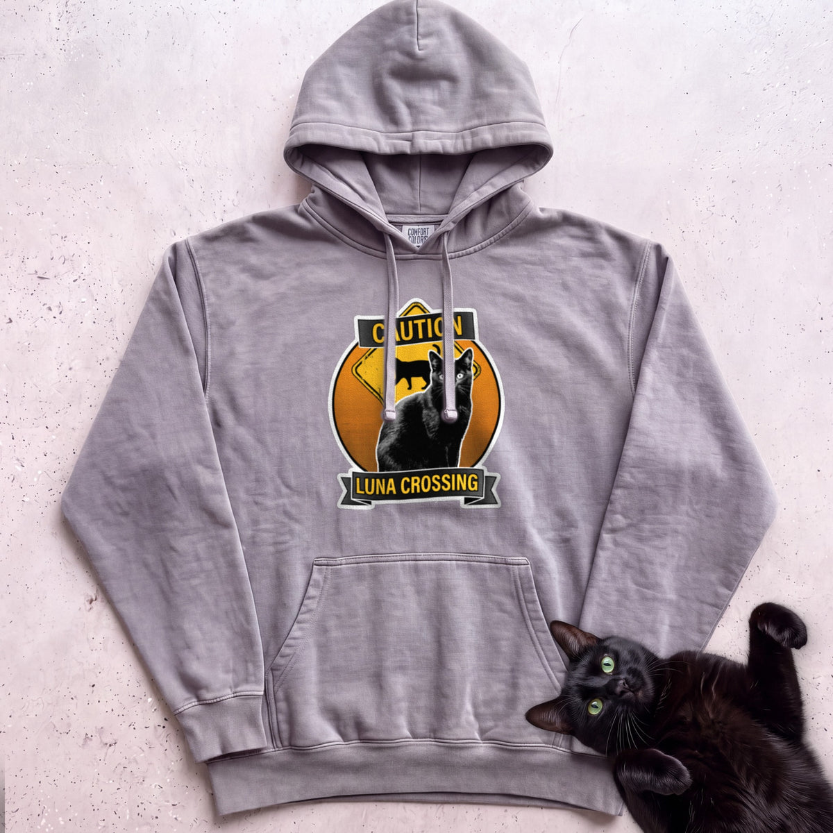 Personalized Black Cat Crossing Hoodie - Grey