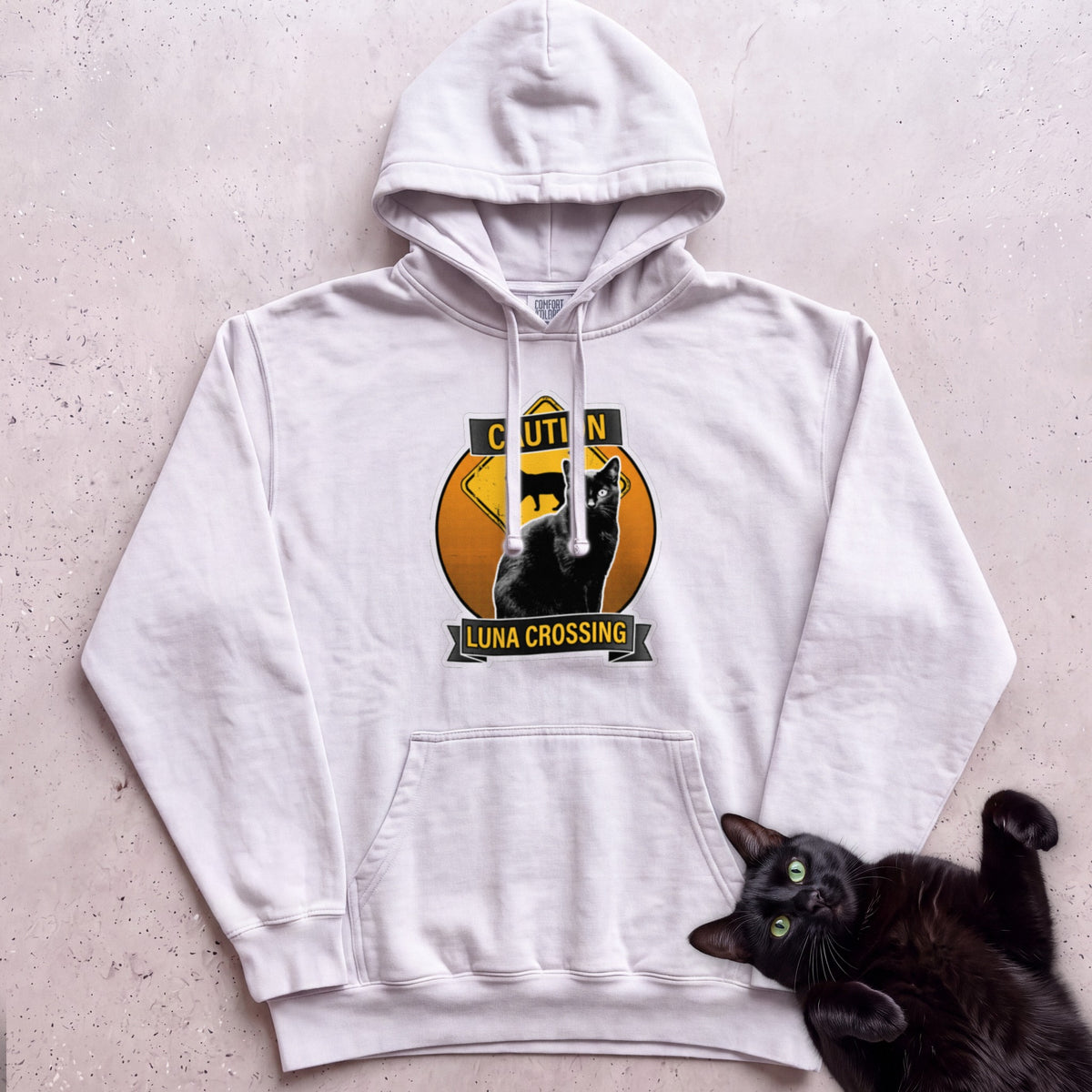 Personalized Black Cat Crossing Hoodie - White