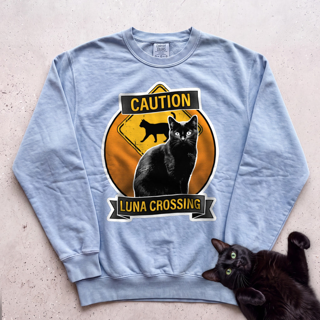 Personalized Black Cat Crossing Sweatshirt - Chambray