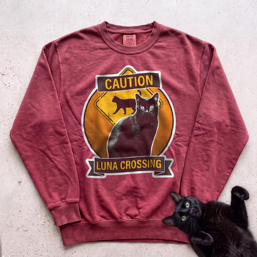 Personalized Black Cat Crossing Sweatshirt - Crimson
