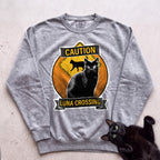 Personalized Black Cat Crossing Sweatshirt - Grey