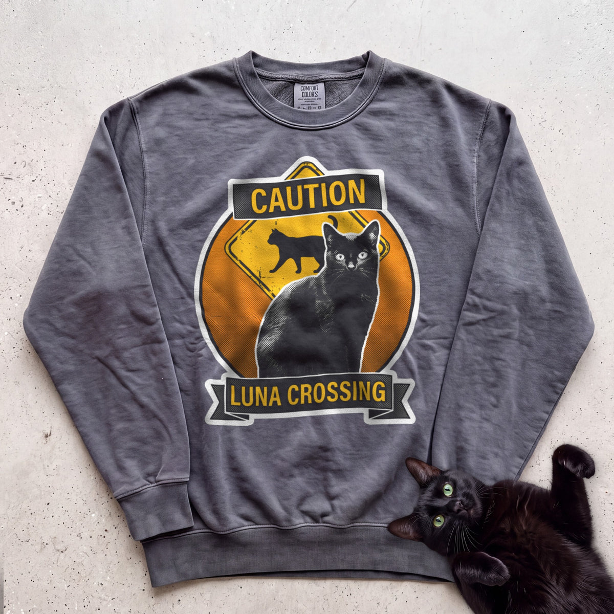 Personalized Black Cat Crossing Sweatshirt - Pepper