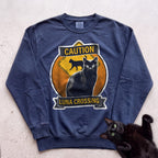 Personalized Black Cat Crossing Sweatshirt - True Navy