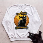 Personalized Black Cat Crossing Sweatshirt - White
