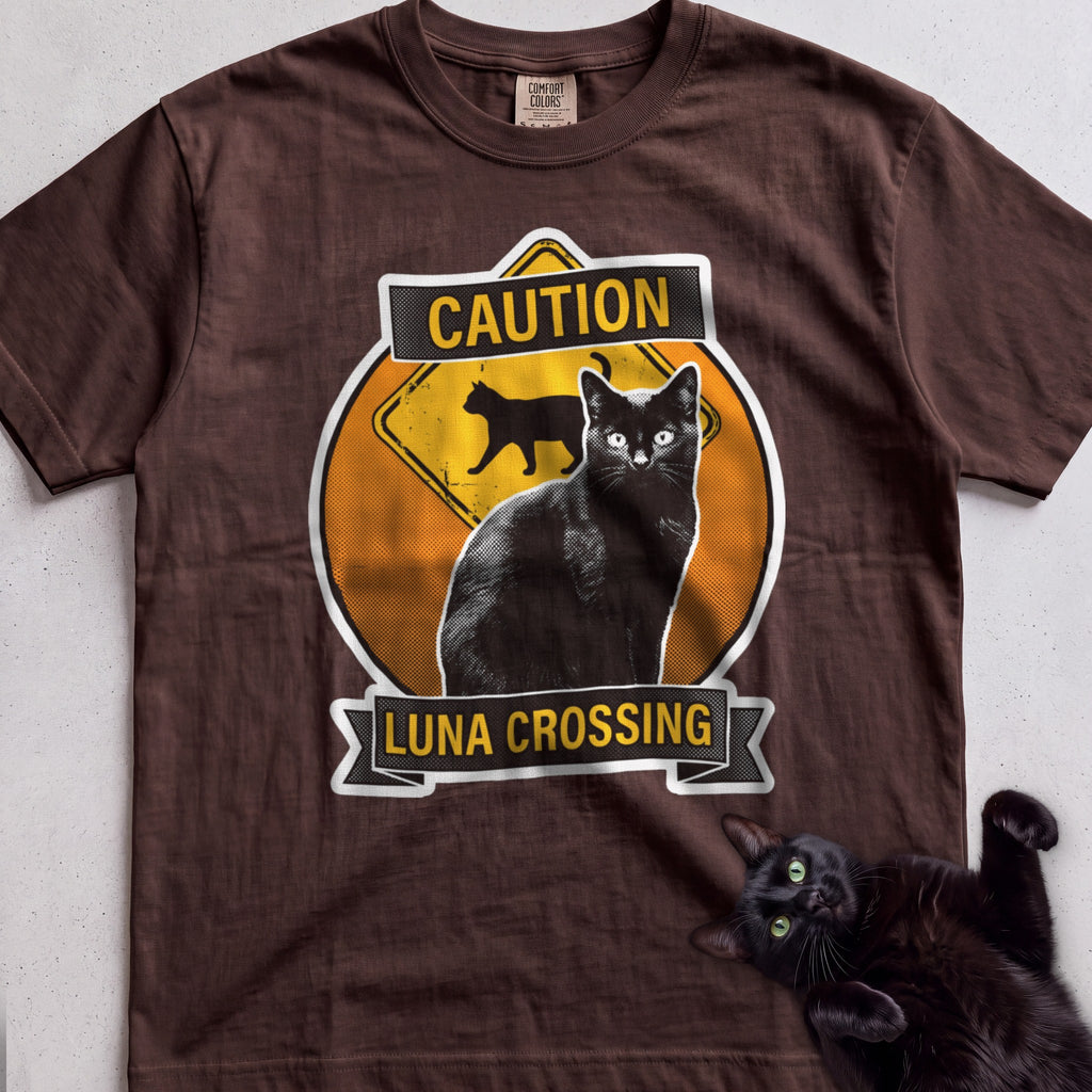 Personalized Black Cat Crossing T-Shirt - Espresso