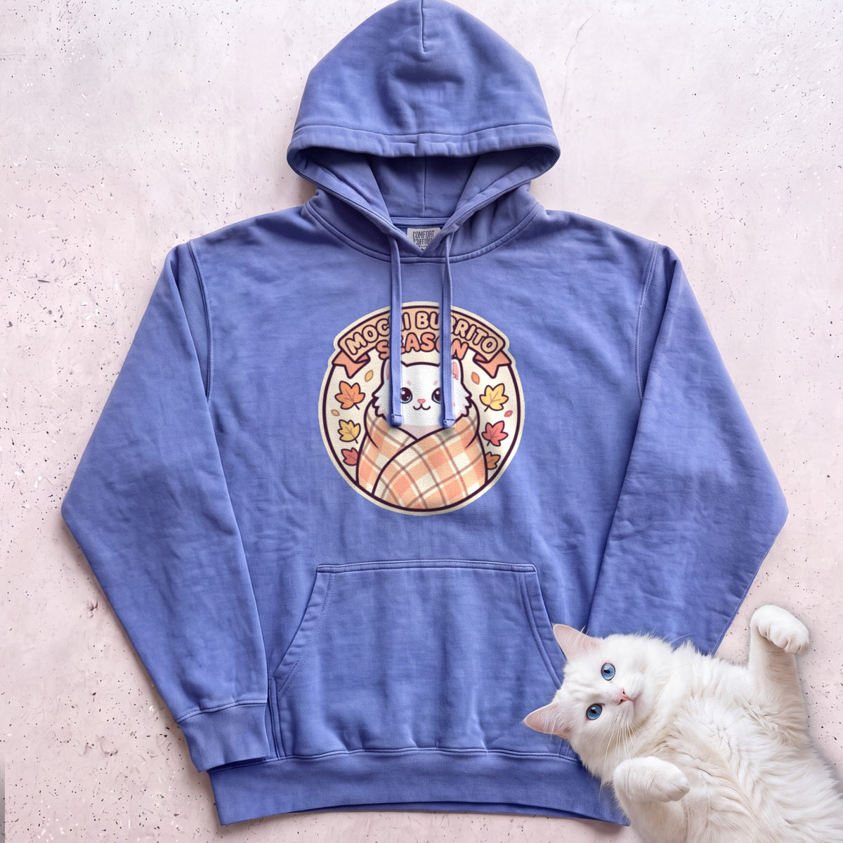 Personalized Blanket Burrito Season Cat Hoodie - Flo Blue