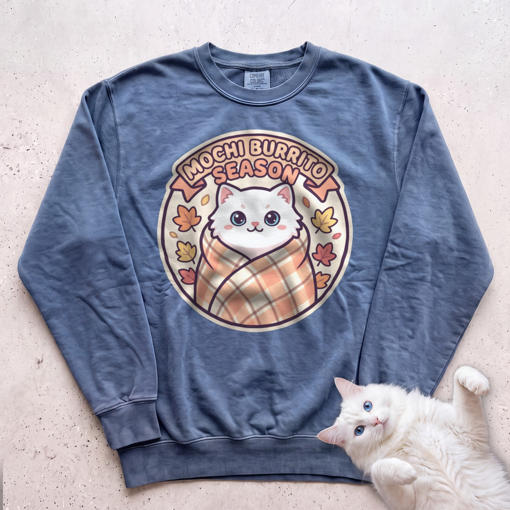 Personalized Blanket Burrito Season Cat Sweatshirt - Blue Jean
