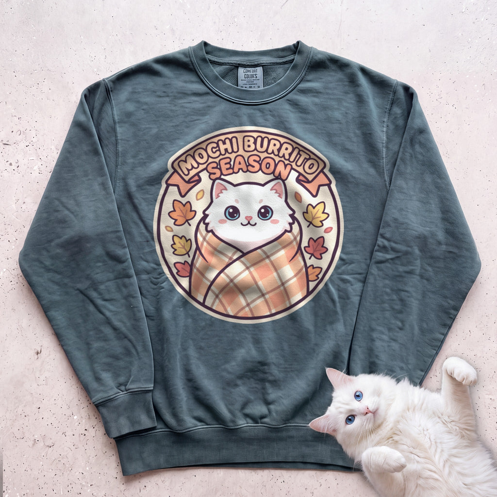 Personalized Blanket Burrito Season Cat Sweatshirt - Blue Spruce