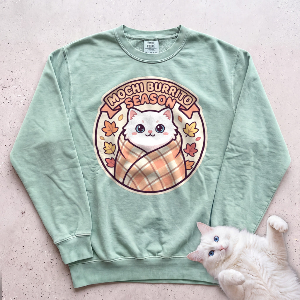 Personalized Blanket Burrito Season Cat Sweatshirt - Light Green