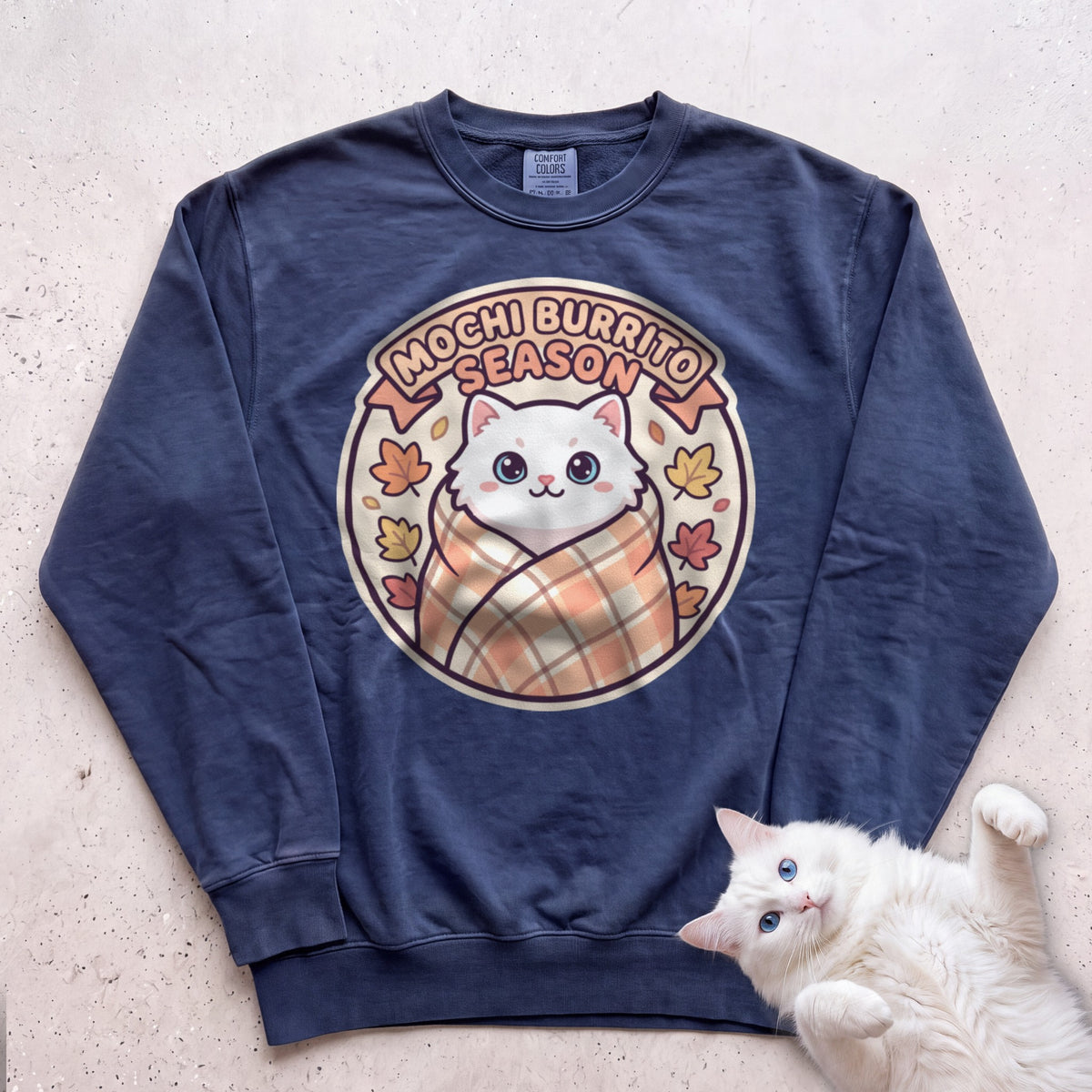 Personalized Blanket Burrito Season Cat Sweatshirt - True Navy
