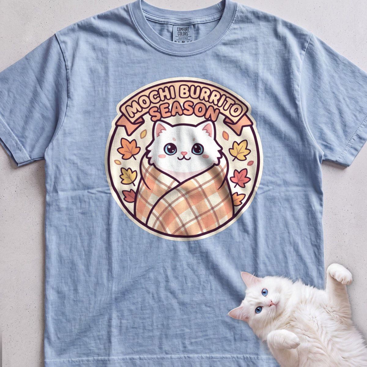 Personalized Blanket Burrito Season Cat T-Shirt - Chambray
