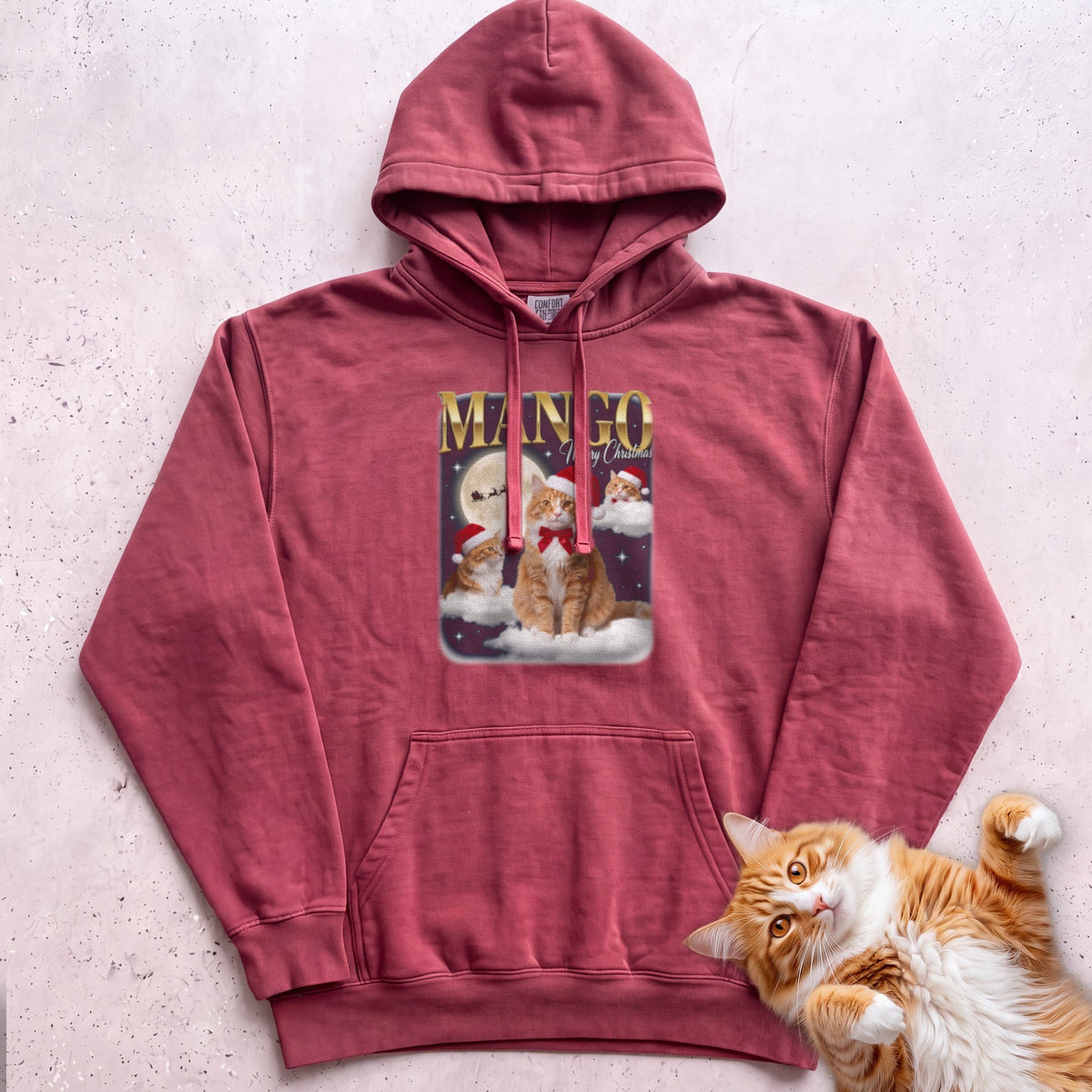 Personalized Bootleg Christmas Cat Hoodie - Crimson
