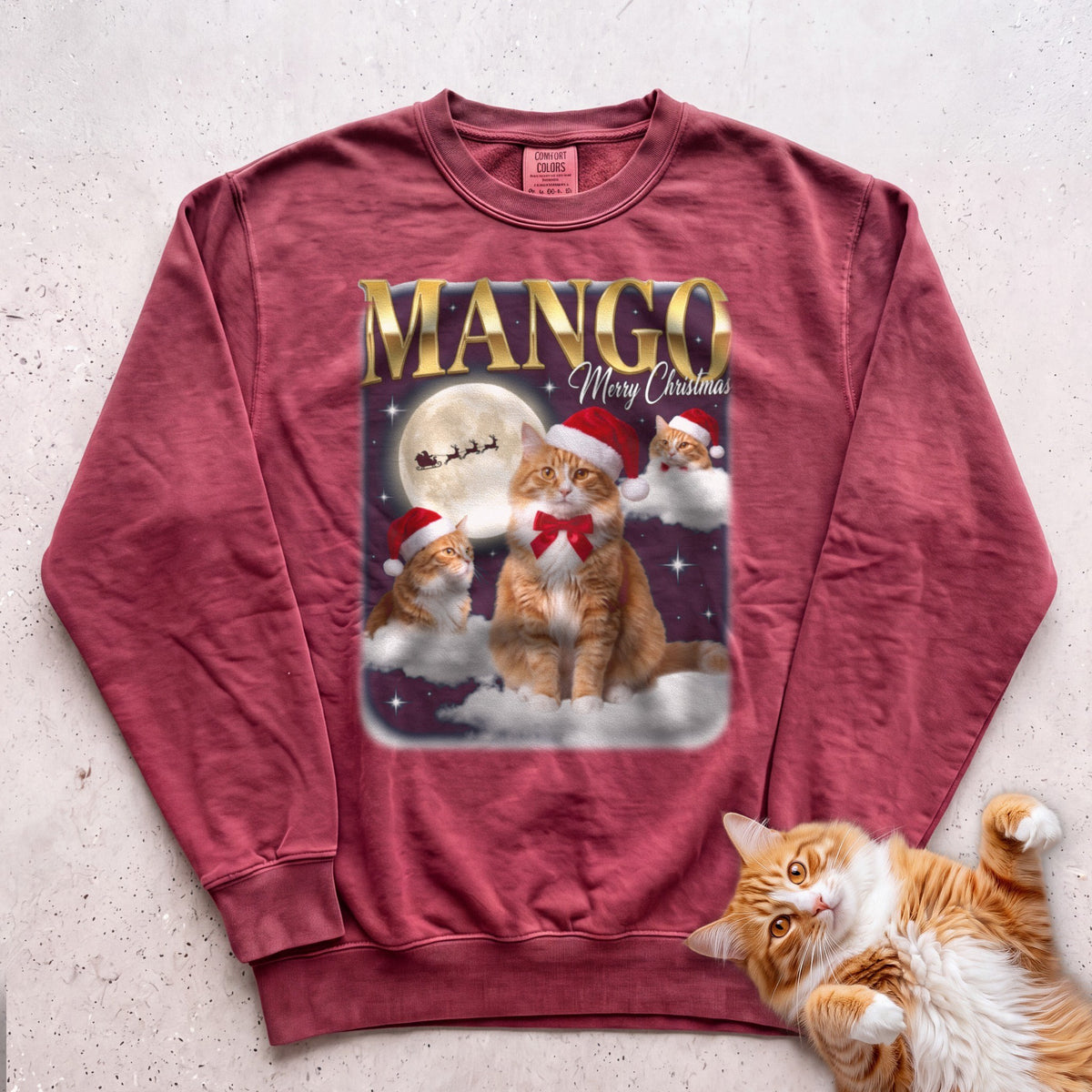 Personalized Bootleg Christmas Cat Sweatshirt - Crimson