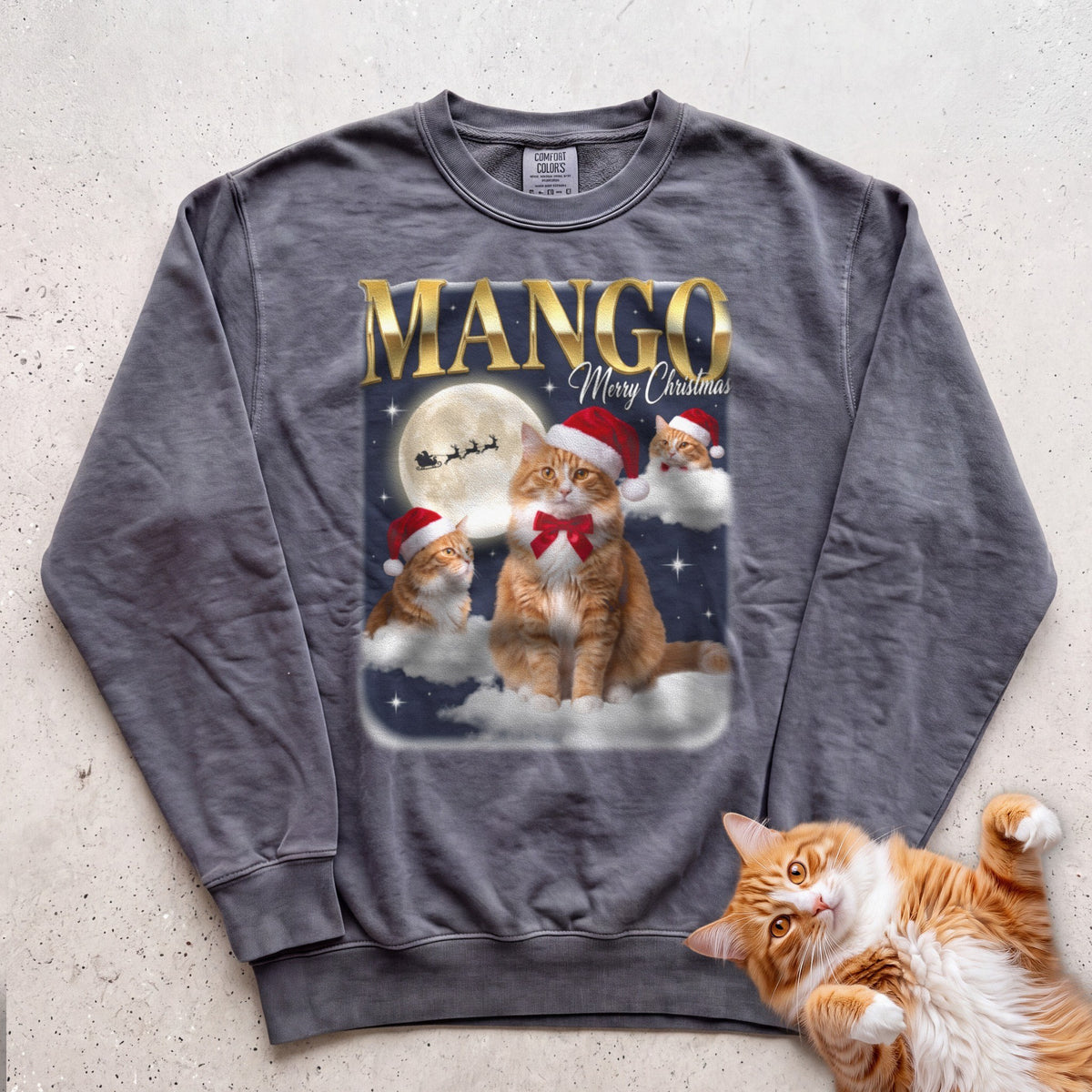Personalized Bootleg Christmas Cat Sweatshirt - Pepper